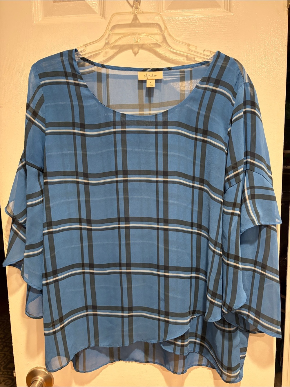 Style & Co. Blue Plaid Scoop Neck Tunic